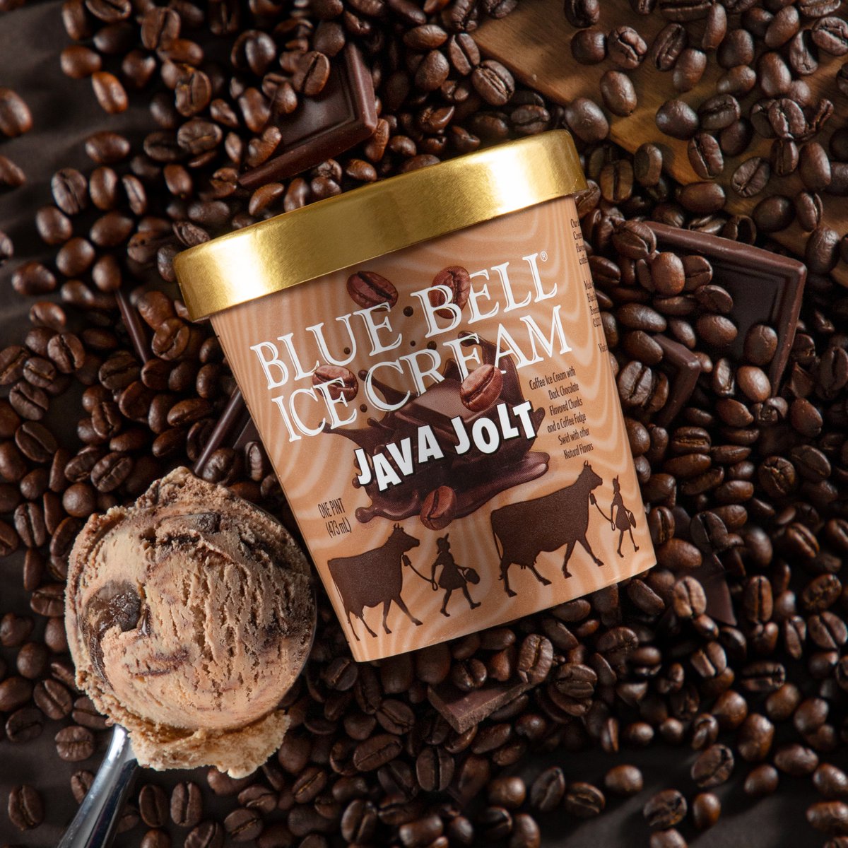 Consider this your wake-up call! Our Java Jolt is now in stores. The flavor combines our delicious Coffee Ice Cream with dark chocolate chunks and a coffee fudge swirl. Available in the pint-size for a limited time. #bluebell #icecream #bluebellicecream #javajolt