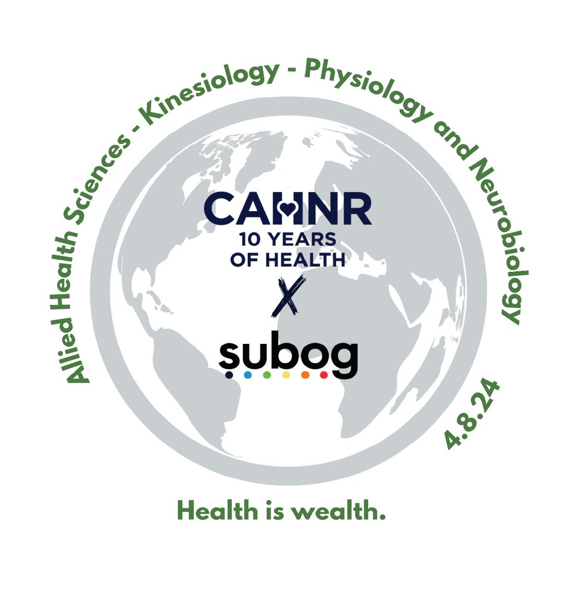 In honor of #WorldHealthDay, join CAHNR and SUBOG from 12-2pm outside on Fairfield Way for the 1st ever World Health Day Event! Learn about all areas of health and spin the SUBOG wheel to win a free T-shirt or açaí bowl from Nautical Bowls! #HinCAHNR @uconnahs