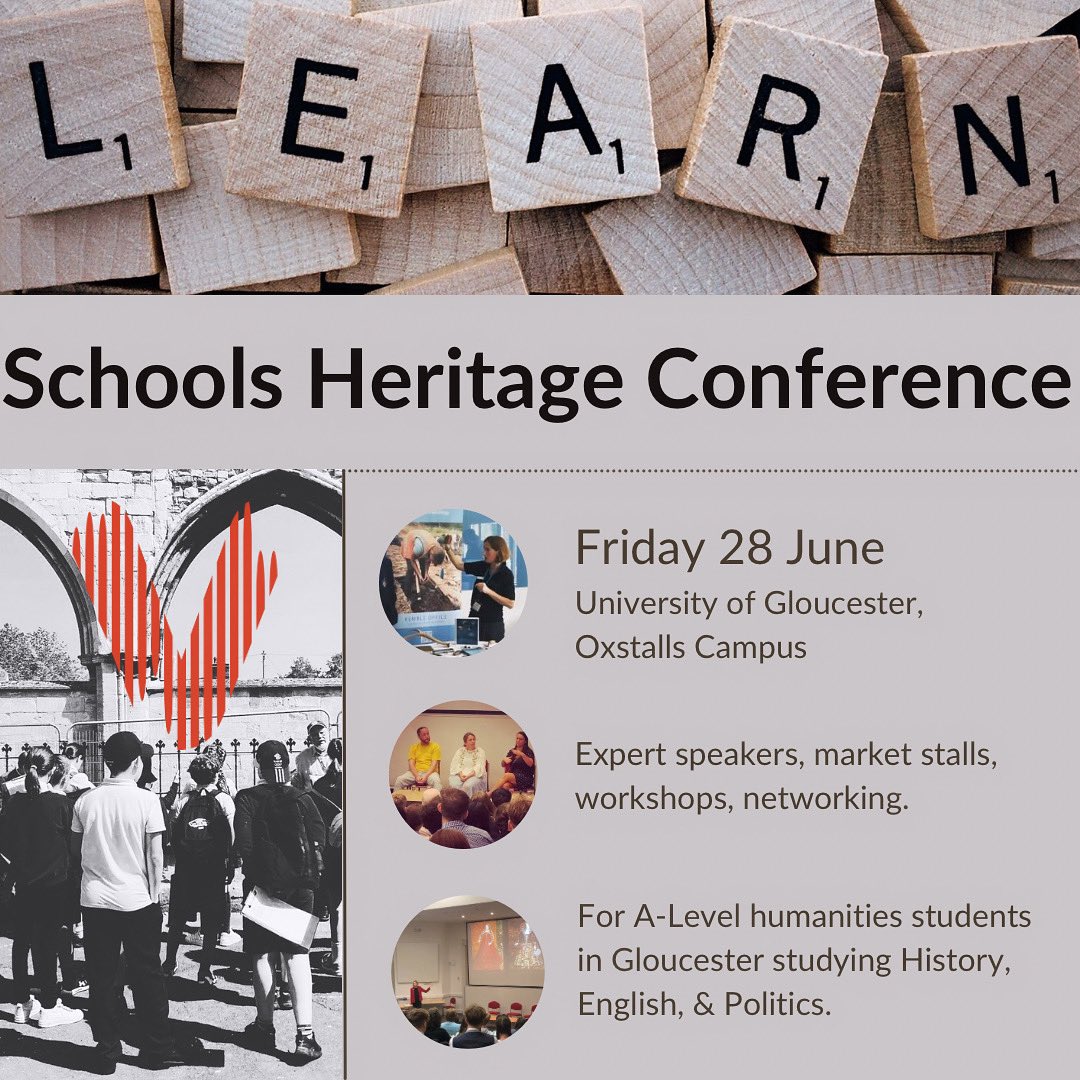 The Heritage Conference Day is on 28 June at University of Gloucestershire, Oxstalls Campus. 

This is for A-Level Humanities students in Gloucester. It’s a free event with expert speakers &amp; workshops. 

If you’re interested email Jemma.Fowkes@gloucestershire.gov.uk.