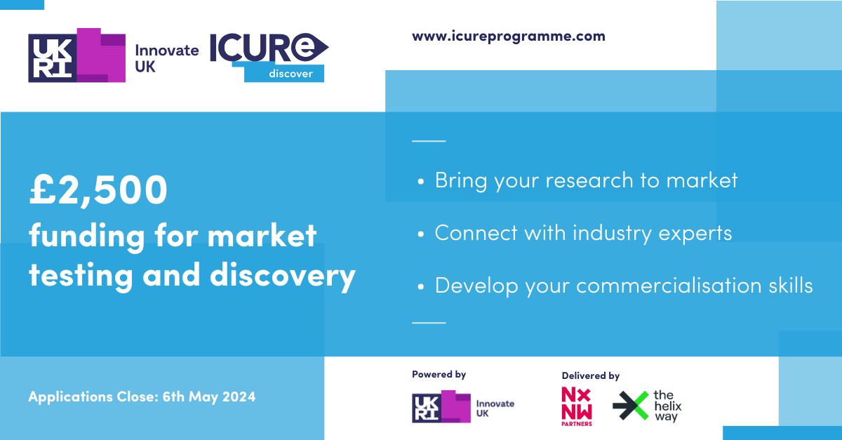 🌟 Apply now for @innovateuk's @ICURe Discover June 2024 Cohort! Unlock market insights and explore tech applications through a 2-day virtual bootcamp and 8-week market exploration. Apply: icureprogramme.com/courses/icure-…