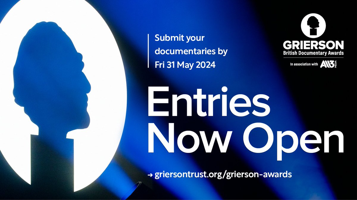 The @griersontrust #GriersonAwards are open for entries 🏆

#Documentaries made available to UK audiences between 1 June 2023 & 31 May 2024 are eligible to enter across 15 categories 📹

Enter by 31 May 2024 ➡️ bit.ly/3v8TlMy