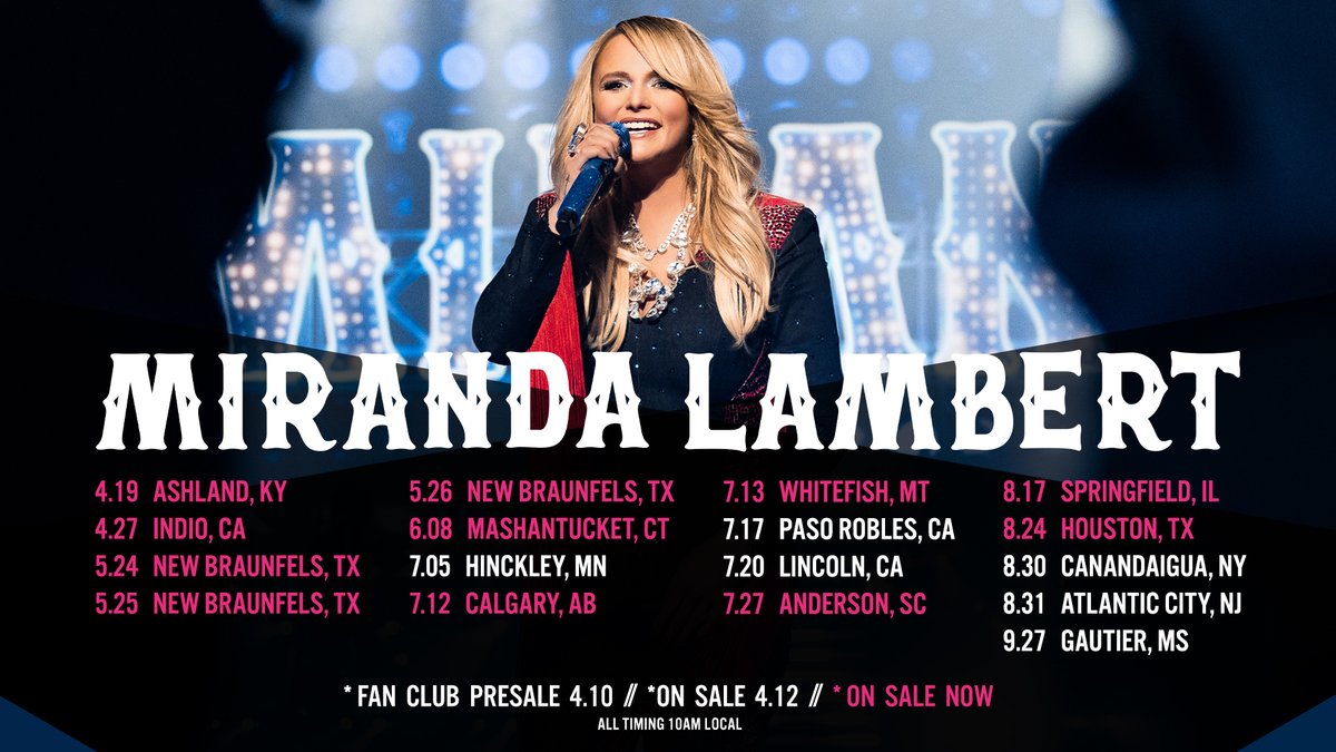 Vegas is done and now I’m goin back on the road! Presale begins Wednesday at 10am local time for newly announced shows. Join RanFans at mirandalambert.com for presale access.