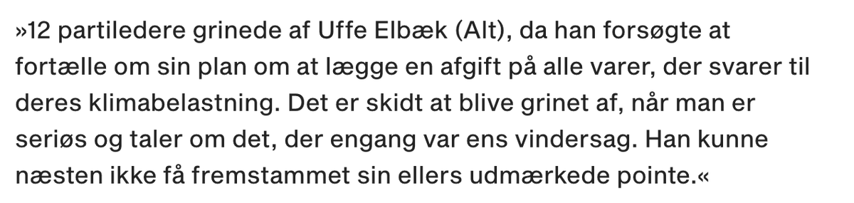 Man kan blive træt af at kæmpe for klimaet. Når jeg gør det, husker jeg lige hvor langt vi er kommet ift. blot 5 år siden. Vi får en af verdens højest klimaafgift på industrien - og landbruget følger snart. Du var en ægte pioner og du havde ret, @uffeelbaek 🫡