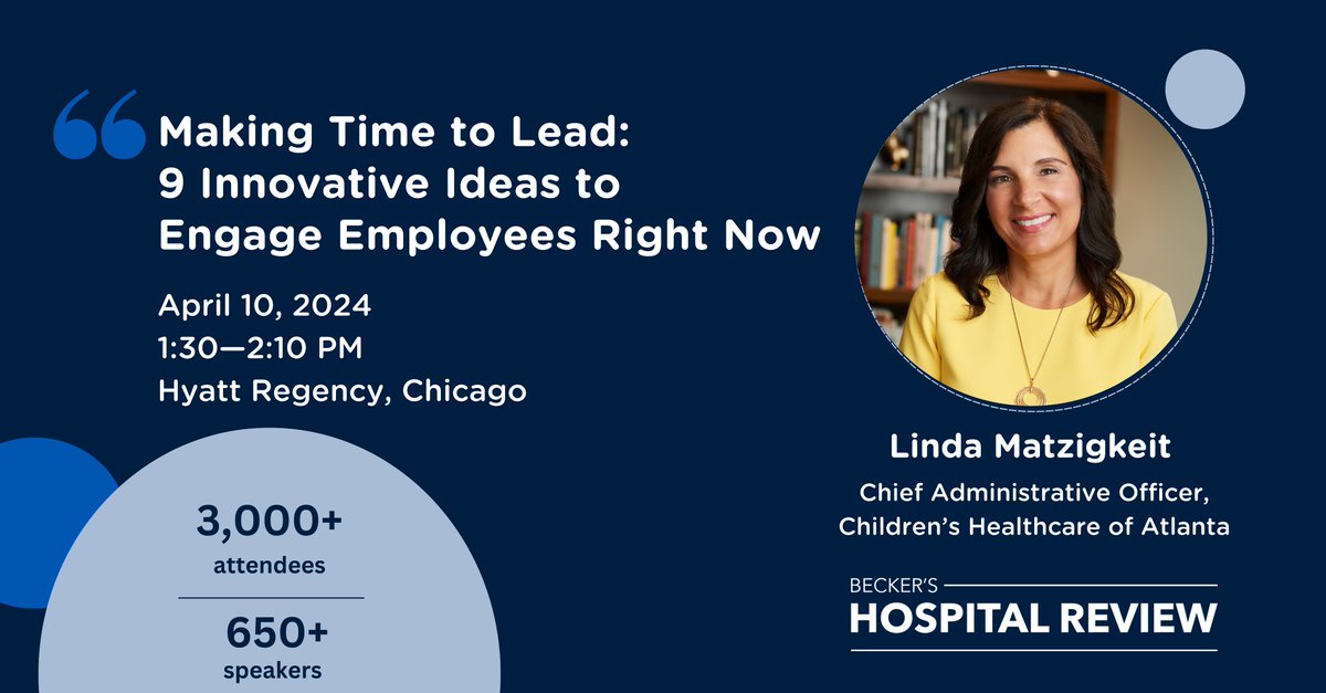 Don’t miss it: This week, our Chief Administrative Officer, Linda Matzigkeit, is presenting at @BeckersHR 14th Annual Meeting! Linda will be sharing tangible ways to engage employees and enhance company culture. Learn more: conferences.beckershospitalreview.com/beckers-annual…. #BeckersAnnualMeeting