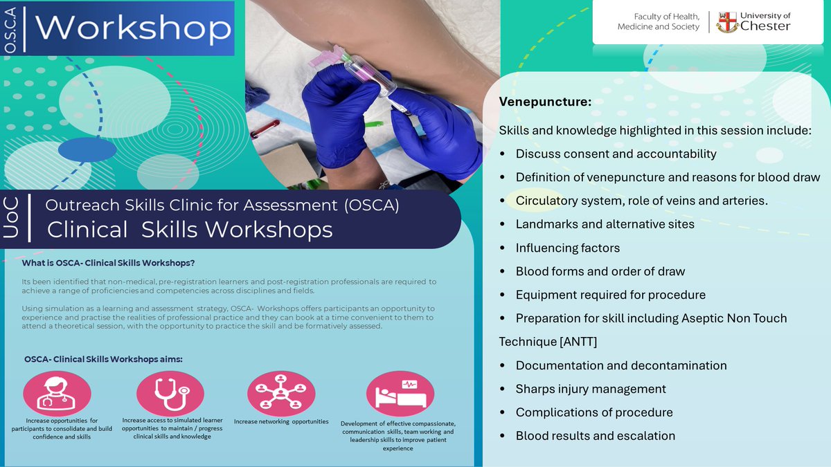 OscaWorkshop's tweet photo. Are you an educator who wants an opportunity to be formatively assessed on venepuncture? On completion of the workshop, participants will receive a certificate to keep in their portfolio.
Find the link below:
https://t.co/x6GAgeRISq
#venepuncture #clinicalskills #practicelearning https://t.co/sm8INVP4FN
