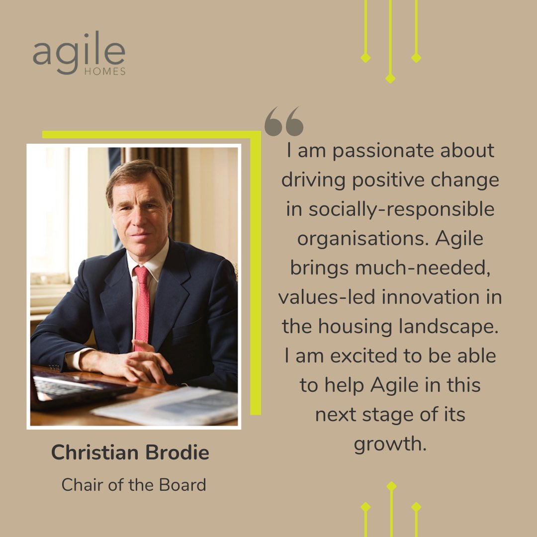 Welcome to Christian Brodie as Agile's new Board Chair! Christian brings corporate finance & non-executive chair experience to help Agile scale its affordable homes offer. Speaking about his new role, Christian said: ” I am excited to help Agile in this next stage of growth.”