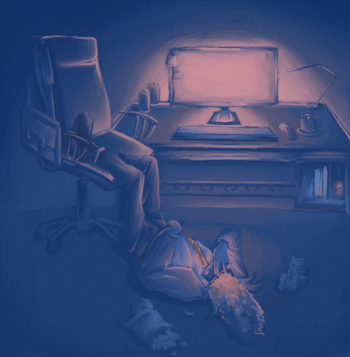 me when i am actually the made up chronically online burnt out salaryman persona i made for an editorial illustration class (wanting to go back to 2014 tv head echo gumi era, coping about assignment marks, crying over alien stage round 6, and doom scrolling)