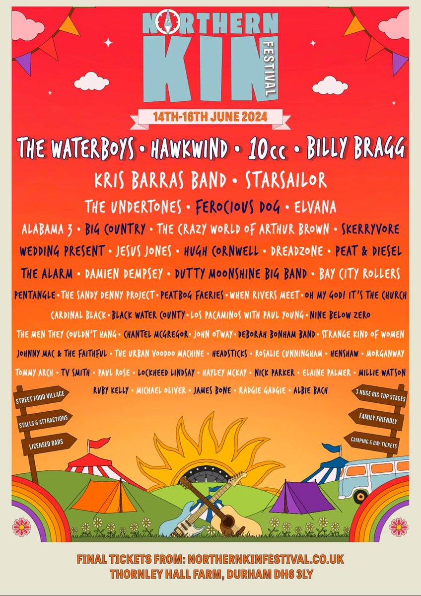 Excited to be playing this year's @NorthernKinFest along side The Waterboys @Starsailorband and The Wedding Present 🖤 Whoop!