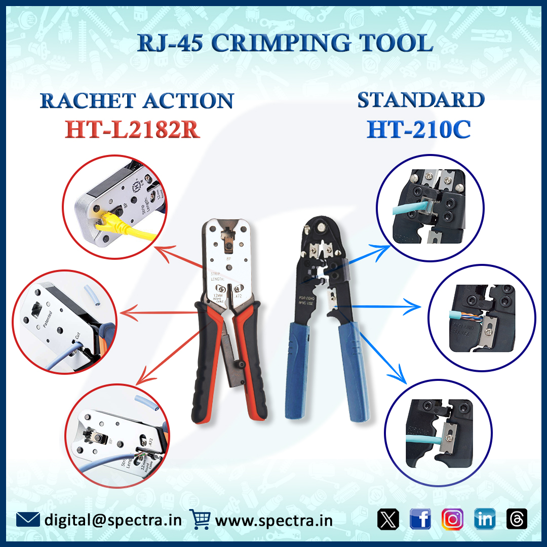Buy RJ-45 Crimping Tools now at spectra.in/tools/modular-…

#totalconnectivitysolutions
#spectraconnectronics
#tools
#crimping
#cutting
#stripping
#crimpingtool
#rachetaction
#ratchetcrimpingtool
#modularplug
#handtools
#handcrimper
#rj45crimpingtool
#buynow