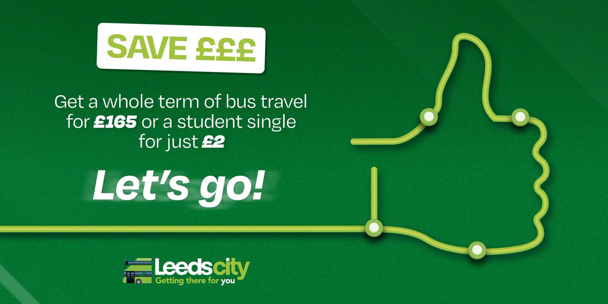 Save £££ with discounted student bus tickets! 🥳 Whether you're heading to a lecture, into the city or back home, LeedsCity buses from @FirstWestYorks can get you there 🚍 Download the First Bus App to buy your student ticket and plan your journey 👉 bit.ly/3LwOF83