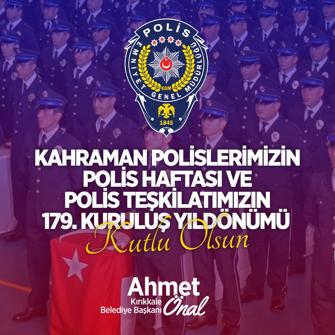 Halkımızın huzuru ve güvenliği için gece gündüz demeden çalışan kahraman Polislerimizin #PolisHaftası ve Türk Polis Teşkilatı'mızın kuruluşunun 179. yılı kutlu olsun.
