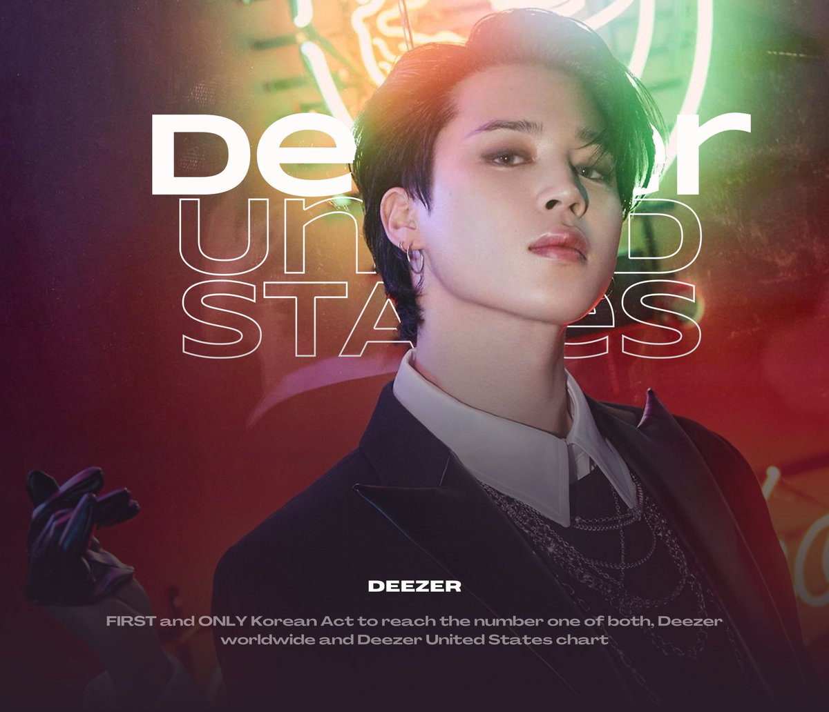 #JIMIN becomes the FIRST and ONLY Korean Act to top both the Deezer Worldwide Chart and Deezer United States Chart.