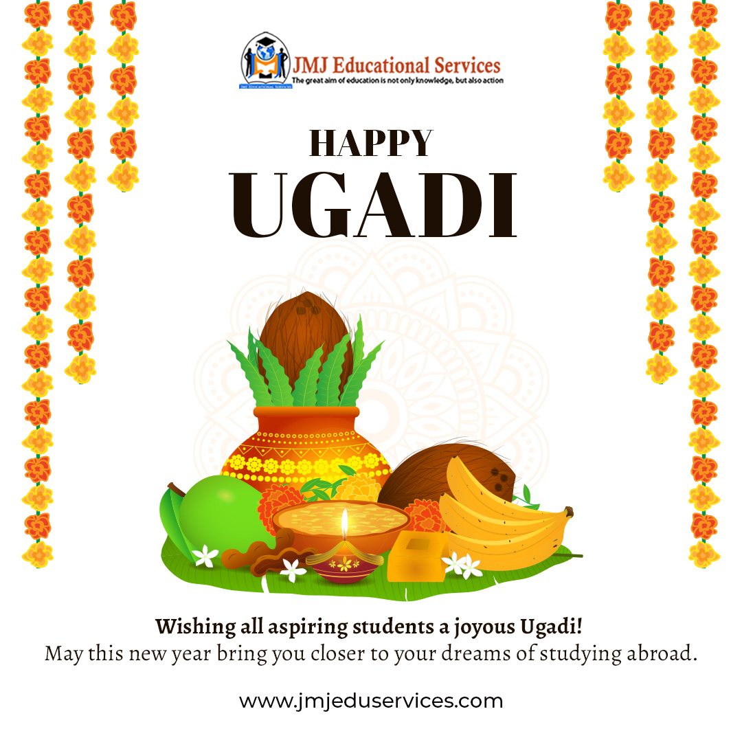 Happy Ugadi to all aspiring students! May this auspicious occasion propel you closer to your dreams of studying abroad. #JMJEducation #HappyUgadi #StudyAbroad #DreamsComeTrue #NewBeginnings #AspiringStudents #OpportunitiesAwait #AcademicJourney #GlobalEducation #EducationAbroad