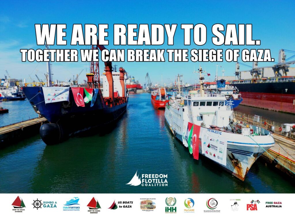 Comrades, I will be joining the 2024 Flotilla to contribute to ongoing efforts to #BreaktheSiegeGaza. @GazaFFlotilla will sail in mid-April w/ 5500 tons of humanitarian aid & HR observers to challenge the ongoing genocidal blockade of the Gaza Strip. freedomflotilla.org/2024/04/04/civ…