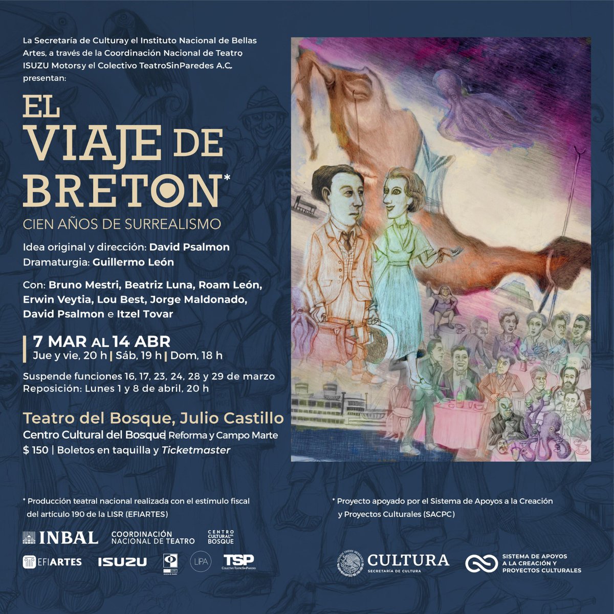 edresenateatro's tweet photo. Tengo 10 PASES DOBLES para ver El viaje de Breton HOY lunes 8 de Abril a las 8:00 pm en el Teatro del Bosque, Julio Castillo.

Para llevarte uno tienes que:
-Seguir esta cuenta y dar RP (RT)
-Escribir tu nombre en los comentarios https://t.co/pQw43Dx9eG