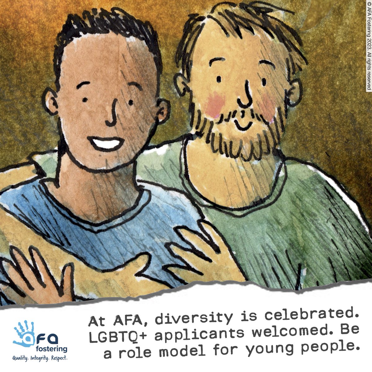 Welcome to AFA Fostering, where diversity isn't just welcomed, it's celebrated! Become a foster parent and make a lasting impact on a young person's life. We especially encourage applications from the LGBTQ+ community. Call 0333 358 3217 to learn more. #LGBTQ