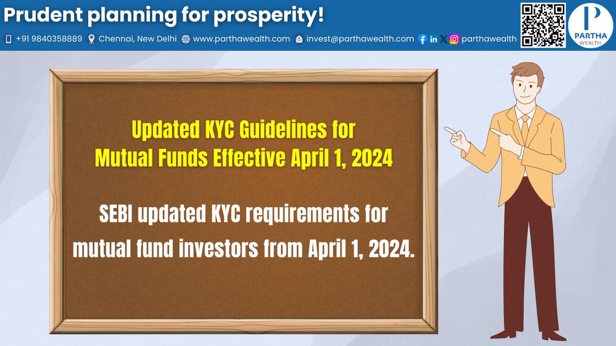 Updated KYC Guidelines for Mutual Funds Effective April 1, 2024
SEBI updated KYC requirements for mutual fund investors from April 1, 2024.
#parthawealth #investment #investor #mutualfunds #SIP #insurance #KYC #knowyourcustomer #SEBI