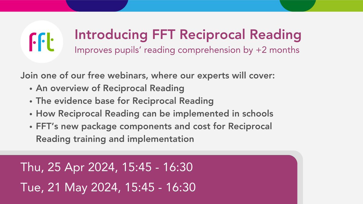 Exciting news! Introducing our new Reciprocal Reading package for KS2 & KS3 pupils.📚 Structured and talk-based, it's designed to boost reading comprehension for KS2 & KS3 pupils. 🚀 Join a free webinar to learn more ➡️ fftedu.org/rre #literacy #education #teachers