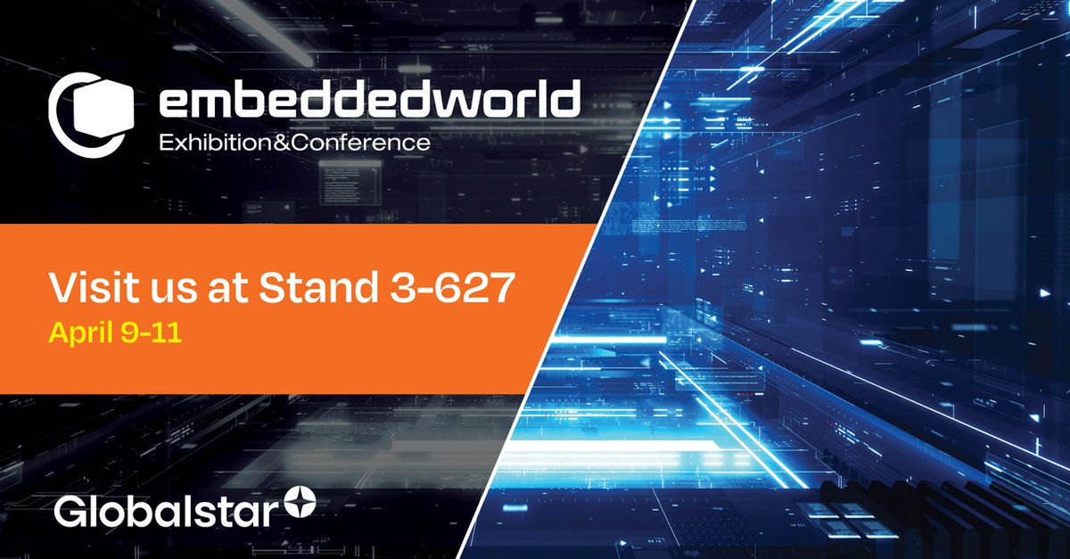 Headed to #EmbeddedWorld in Nürnberg this week? Stop by stand 3-627 to speak with us about the IoT satellite solutions Globalstar can deliver for your project or business. We look forward to meeting you there! #ew24 #satellitecomms #IoT