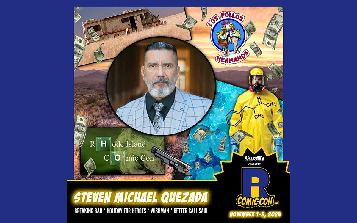 Please welcome Steven Michael Quezada to #RICC2024! He played DEA agent Steven Gomez in the AMC series #BreakingBad and 2 episodes of its spin-off, Better Call Saul. Stay tuned all this week for more Breaking Bad announcements! Buy tickets now to meet them!