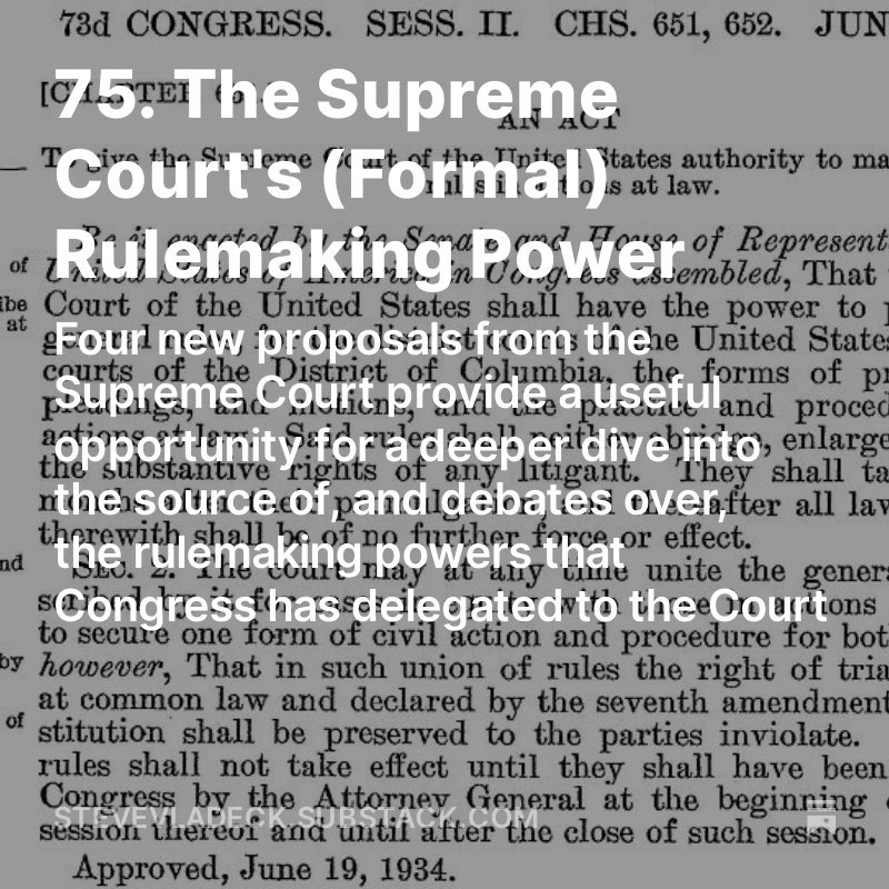 Today’s “One First” uses last week’s #SCOTUS proposal of amendments to the Federal Rules of Appellate, Bankruptcy, and Civil Procedure and the Federal Rules of Evidence to take a longer look at the Court’s formal rulemaking power—and the questions that it continues to raise: