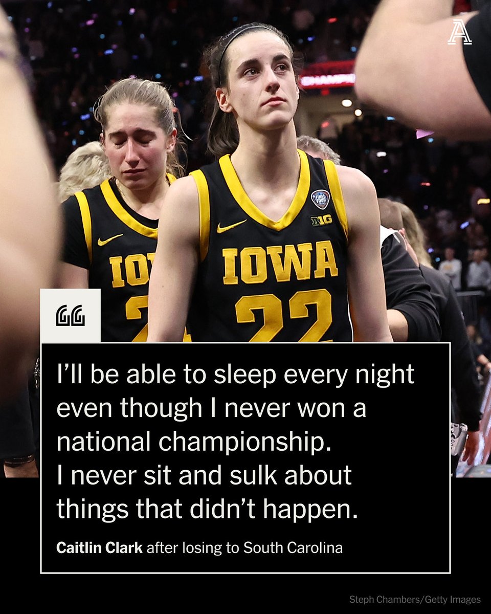 Emotions will come. Tears could too. But in the immediate aftermath of her collegiate swan song, Caitlin Clark appeared... at peace, writes @gmraynor. This isn’t the end for Clark, but it is the end of an era — and she appears content. theathletic.com/5398432/2024/0…