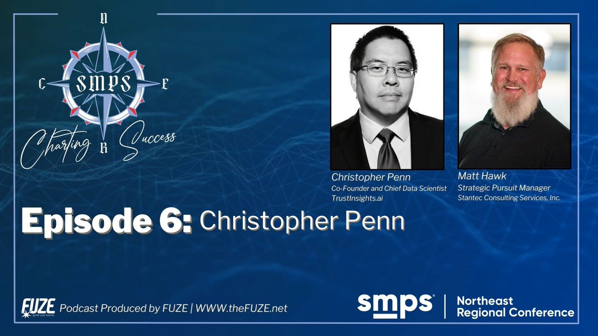 Episode 6 🌠 #smpsNERC2024 Podcast Matt Hawk, Programs Co-Chair sits down with Christopher Penn @TrustInsights 👉ow.ly/zXIe50RaqF9
#smps #smpsNERC #chartingsuccess #AEC #aecmarketers #aecindustry #professionalservicesmarketers #marketingconference