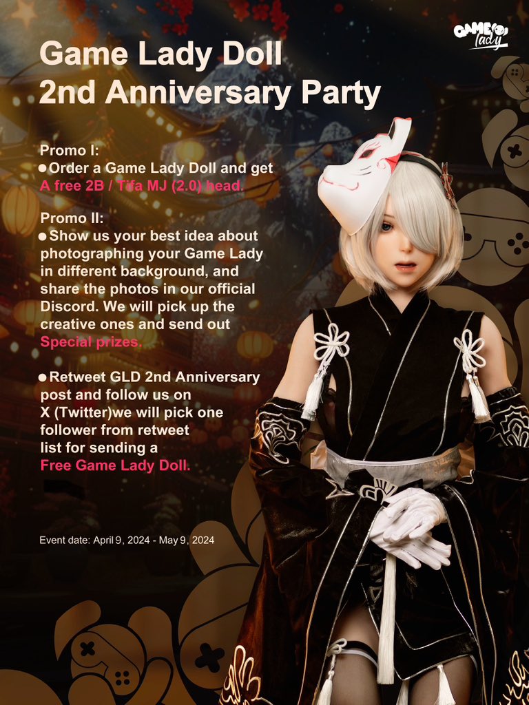 GameLadyDoll's tweet photo. 🔫Happy 2nd Anniversary! 

We're honored to be able to witness the growth of Game Lady Doll with you all. Thanks all for always supporting us,  let's participate in the events and get the most special prize that we prepared for you!

#anniversary #anniversarygift #gamelady https://t.co/Uj2kvBOVbn