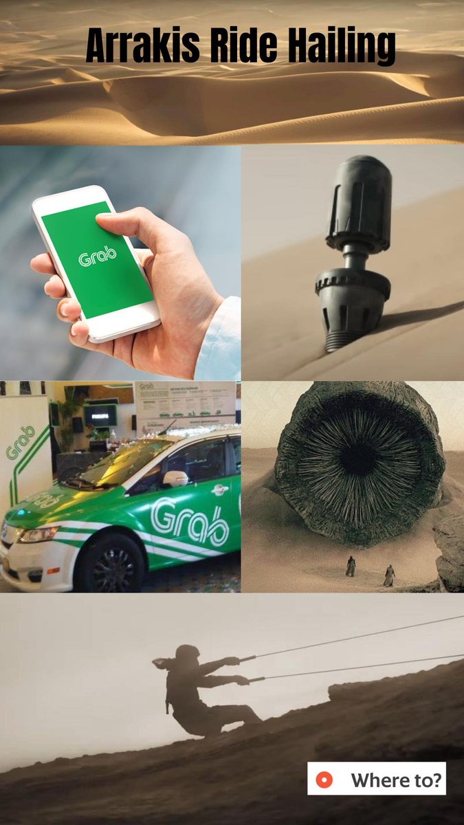 OutpostMY's tweet photo. Ride-hailing on #Arrakis #dune #grab #ridehailing #meme #lol #sandworm #desertpower #Dune2 #fremen https://t.co/wcV4HIqkoK