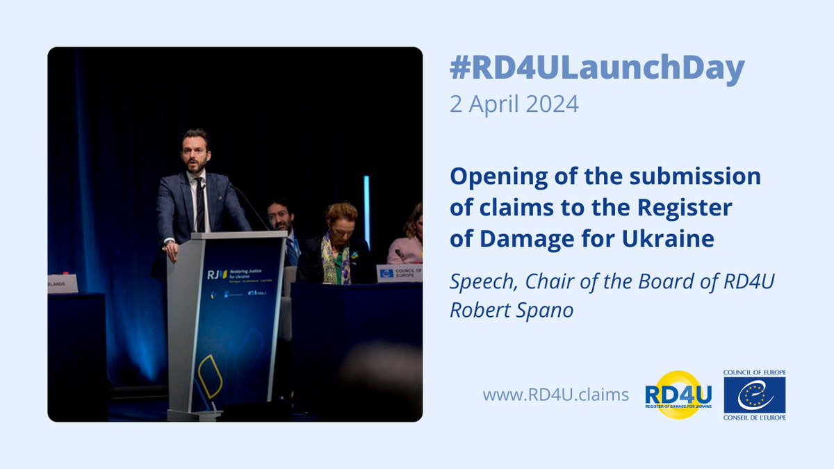 “On behalf of the Board and the Secretariat, allow me to praise all stakeholders for their continued support as we progress on this landmark journey with the ultimate aim of delivering ⚖️to the 🇺🇦people.' 📽️Chair of #RD4U Board, Robert Spano youtu.be/ysWT5nddDK0 #RD4ULaunchDay