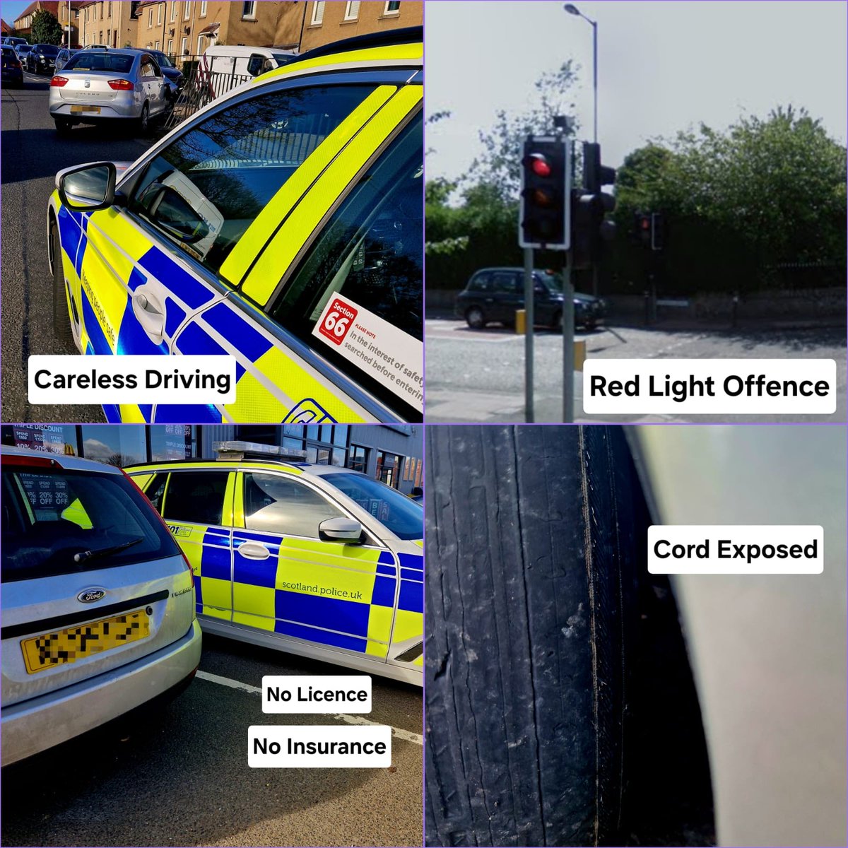 #EdinburghRP have been busy dealing with a whole range of incidents across the city
* Careless Driving
* Red Light offences
* No Licence
* No Insurance
* Cord exposed on tyres
* Seizing Vehicles
to name but a few!
#RoadSafety #S165 #YouCantHide