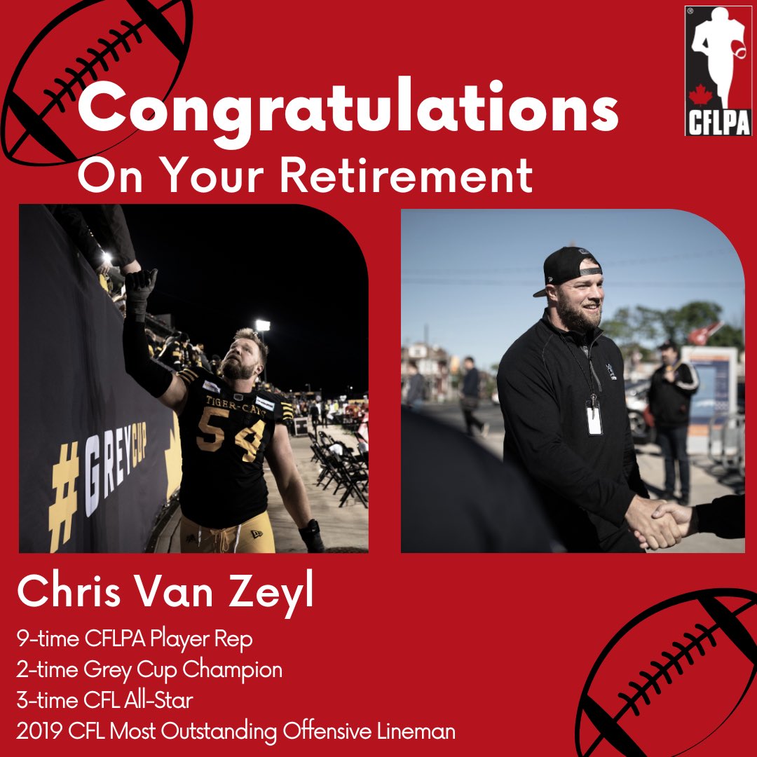 On behalf of everyone at #TeamCFLPA we want to congratulate @CVZ54 on an outstanding #CFL career and thank him for his 9 years of service to the CFLPA We are grateful for all the hard work, commitment and innovation that Chris has brought to our association over the last decade