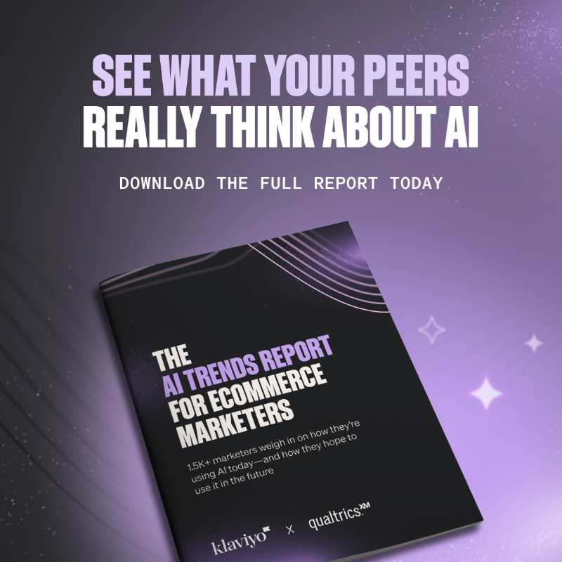 klaviyo's tweet photo. What can AI do for you?

Check out the findings from our survey of 1.5k+ marketers, revealing how AI is transforming day-to-day marketing tasks and shaping the future of our industry.

Get the full report here 👇