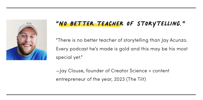 Thank you to @jayclouse for this review for my upcoming show, HOW STORIES HAPPEN, launching 4/29. You can already follow the show + hear the trailer in every podcast player. Each episode, guests dissect a signature story, piece by piece. Become a stronger storyteller each ep.