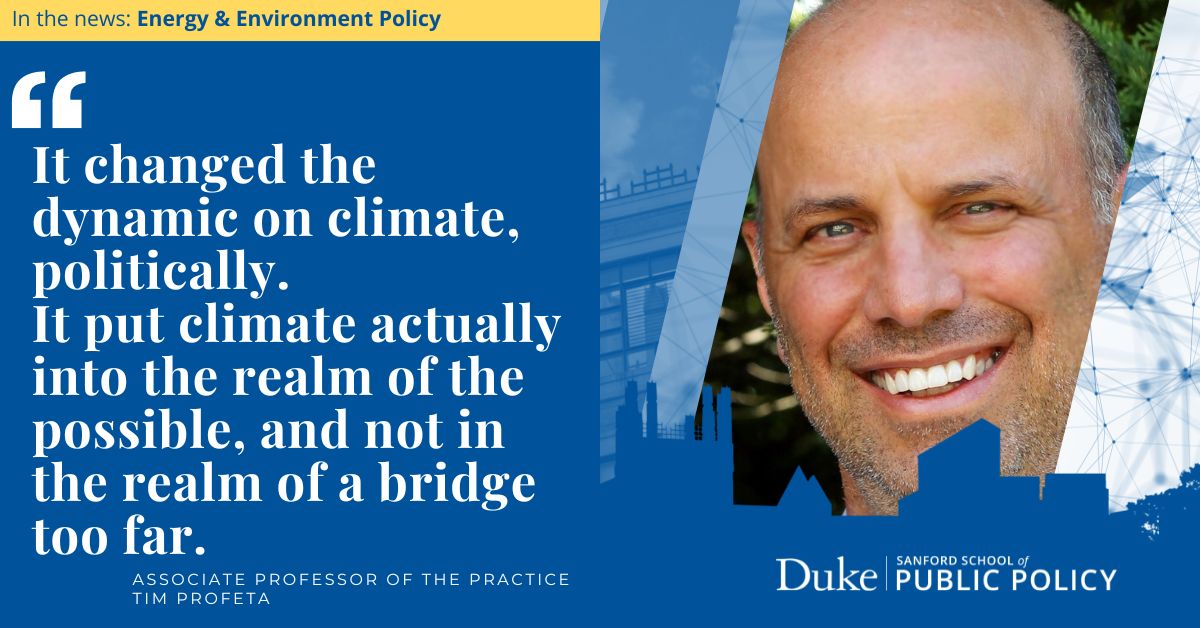 Prof Tim Profeta quoted in Inside Climate News about late Senator Joe Lieberman’s efforts to push forward bipartisan climate change legislation ▶️ duke.is/r/3zuq