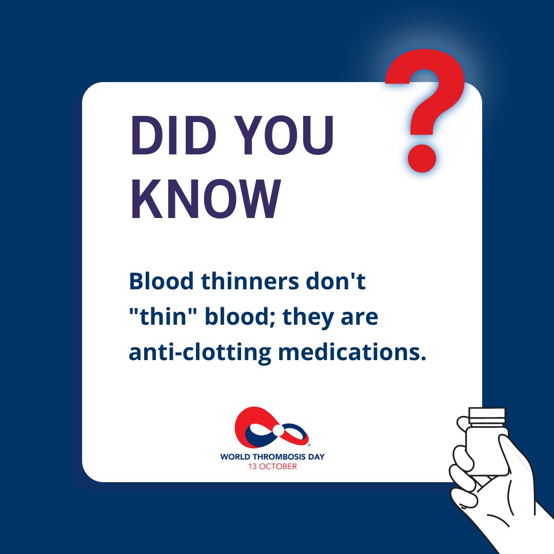 #DYK that blood thinners are among the most misunderstood drugs 💊 💊. Despite their name, they don't 'thin' blood. Instead, they stop blood from clotting #TheMoreYouKnow #WTDay24 #BloodThinners #Thrombosis