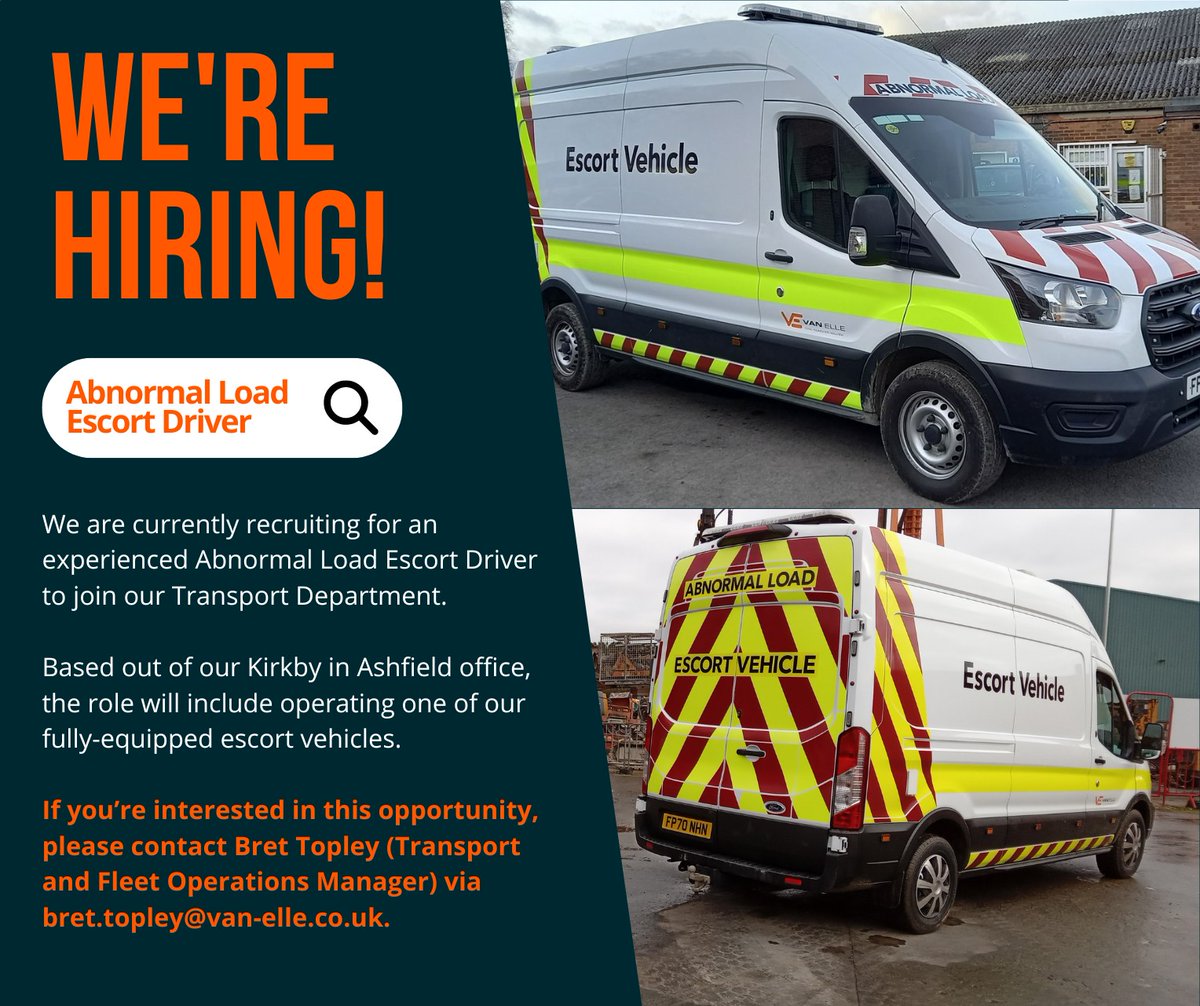 👷 JOIN US!

📣 We are looking for an experienced Abnormal Load Escort Driver to join our team.

☞ If you know of anyone who may be interested, please let them know.

🔗 Find out more here: vanellejsp.postingpanda.uk/job/540537
#vanelle #totalfoundationsolutions #careers #vacancies #vacancy