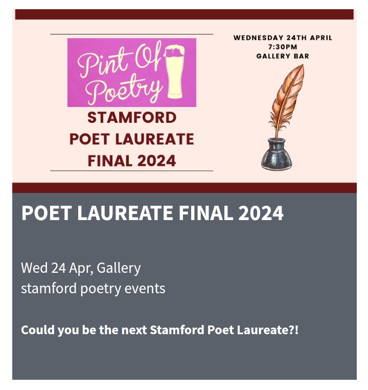 Entries close this Friday, you still have time to apply. See... stamfordartscentre.com/whats-on/all-s… for more details. #Stamford #poetry @RutStamSound @southkesteven @Mercury1712 @StamfordTC @stamfordarts