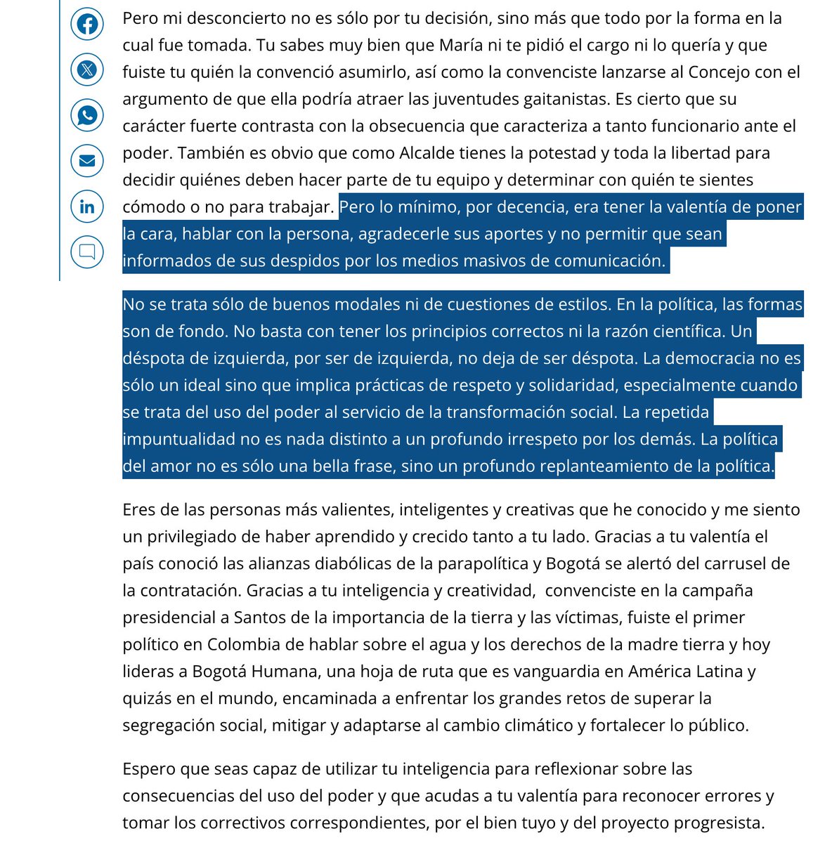 Hace 12 años Daniel García Peña renunció a su cargo como asesor internacional de al alcaldía de Gustavo Petro con esta carta. Hoy llega como vicecanciller. eltiempo.com/archivo/docume…