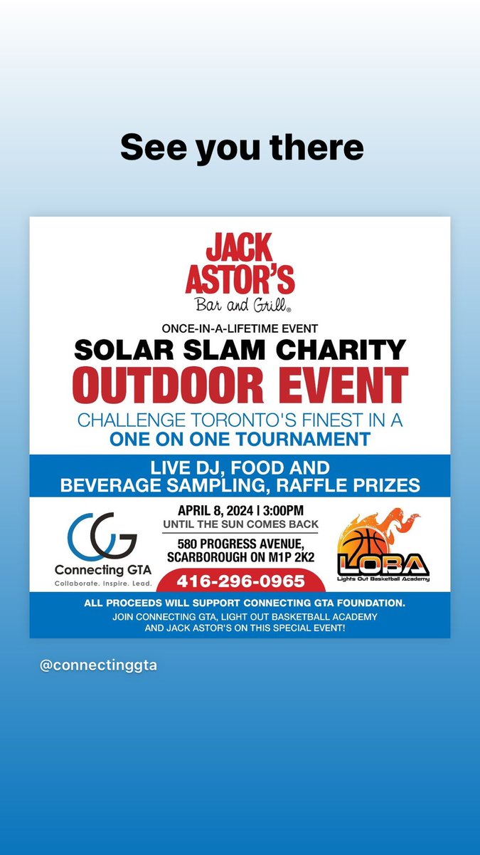 Solar Slam 2024- 580 Progress Ave @connectinggta & community vs NCO officers for Charity in a game of 21 & be part of todays eclipse! See you there