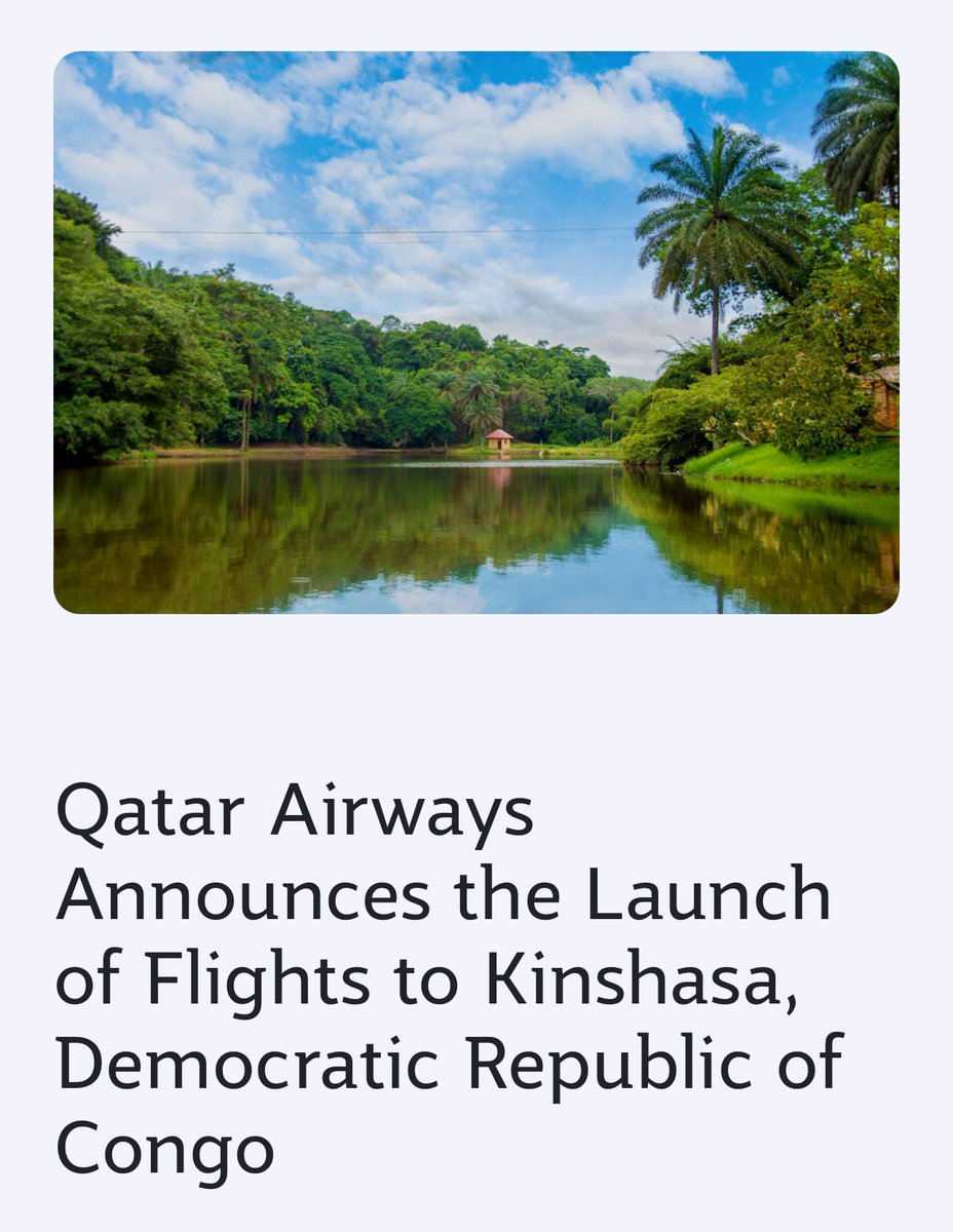 🚨Alerte: Lancement du premier vol de #QatarAirways à destination de #Kinshasa le 1er juin 2024. 
. 
🚨Breaking News: Launching of #QatarAirways first flight to #Kinshasa on June 1, 2024. 
✈️ 🇨🇩🤝🇶🇦

#RDCauQatar #DRCinQatar 
#QatarAirways #NouvelleDestination #NewDestination…