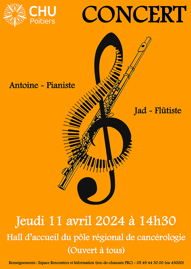 📅 Agenda | 2 étudiants de la faculté de médecine de l'Université de Poitiers organisent des #momentsmusicaux récurrents dans le hall d'accueil du #PRC du CHU de Poitiers. Cette saison musicale gratuite et ouverte à tous débute avec une première représentation le 11/04, à 14h30.