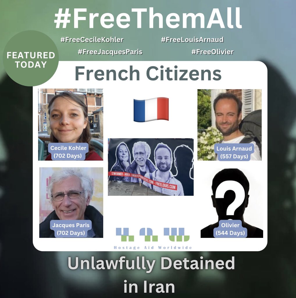 Days are piling up for the French citizens unlawfully detained in #Iran: Cecile Kohler & Jacques Paris: 702 days Louis Arnaud: 557 days Olivier: 544 days. @EmmanuelMacron, we are thankful that the 🇫🇷govt continuously calls for their release, but what actual steps have been taken…