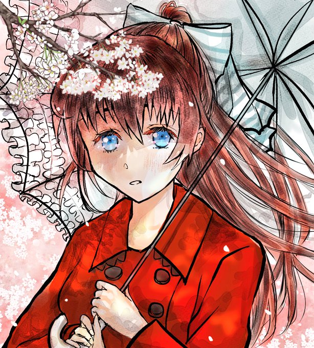 「hair between eyes holding umbrella」 illustration images(Latest)