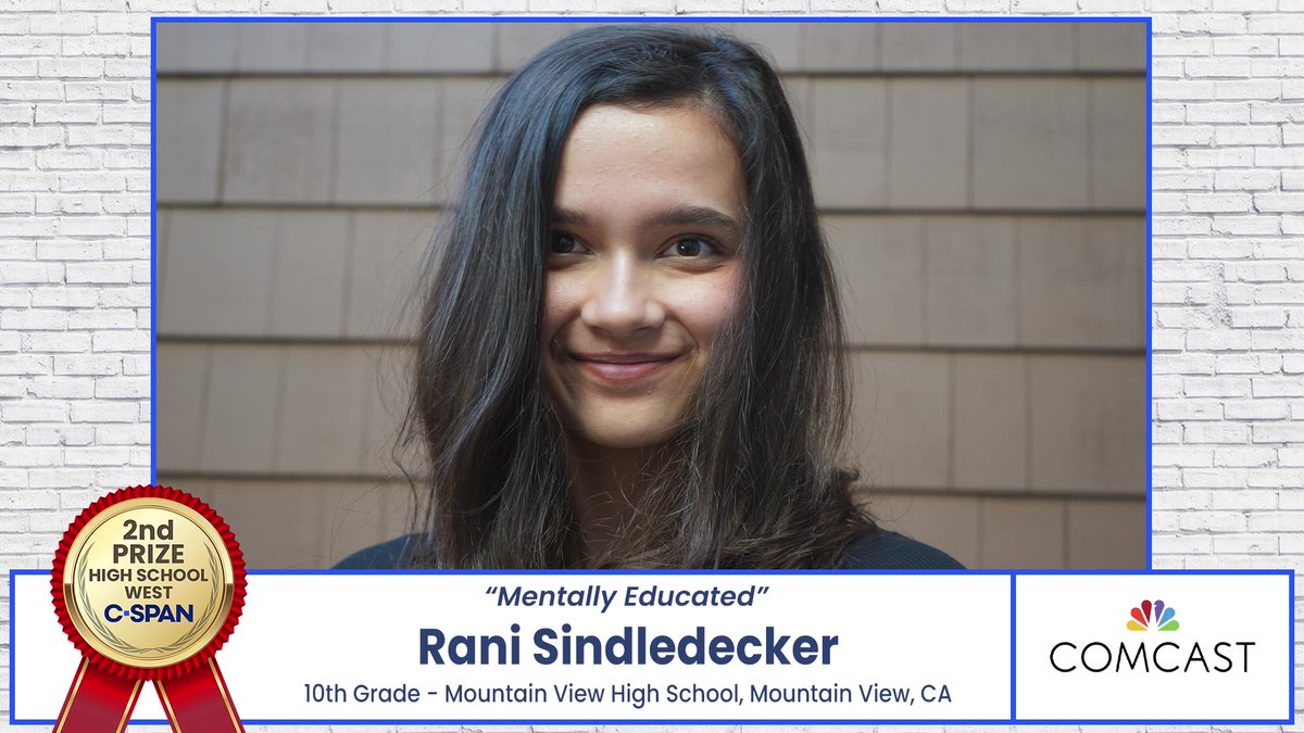 Congratulations to Rani Sindledecker from Mountain View High School in California who won 2nd Prize for her documentary on mental health education in schools, 'Mentally Educated.' It airs today on C-SPAN and you can watch it here: studentcam.org/2024-2ndPrize-…