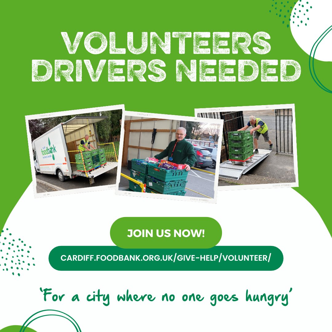 We're looking for Volunteers to help us collect and deliver food across Cardiff! To apply you must: - Be over 30 years old - Have a full clean UK drivers licence - Be free for a 2-3 hour slot between Monday and Thursday, 8.30-2pm To apply, click below: shorturl.at/qEZ68