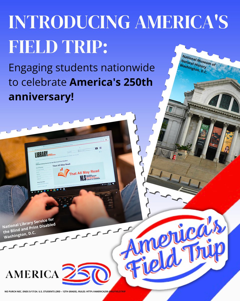 Want a front-row seat to history?🏛️

Take a trip to Washington, D.C., for #AmericasFieldTrip! Students can access behind-the-scenes tours at cultural centers, museums, & historical landmarks.

Enter for a chance to explore our nation's capital: america250.org/fieldtrip #America250