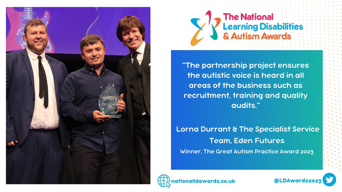Join the National Learning and Disabilities & Autism Awards Hall of Fame... ... like last year’s winner of The Great Autism Practice Award, Lorna, & the Specialist Service Team, Eden Futurres. Nominate now at:bit.ly/3ll43Yh