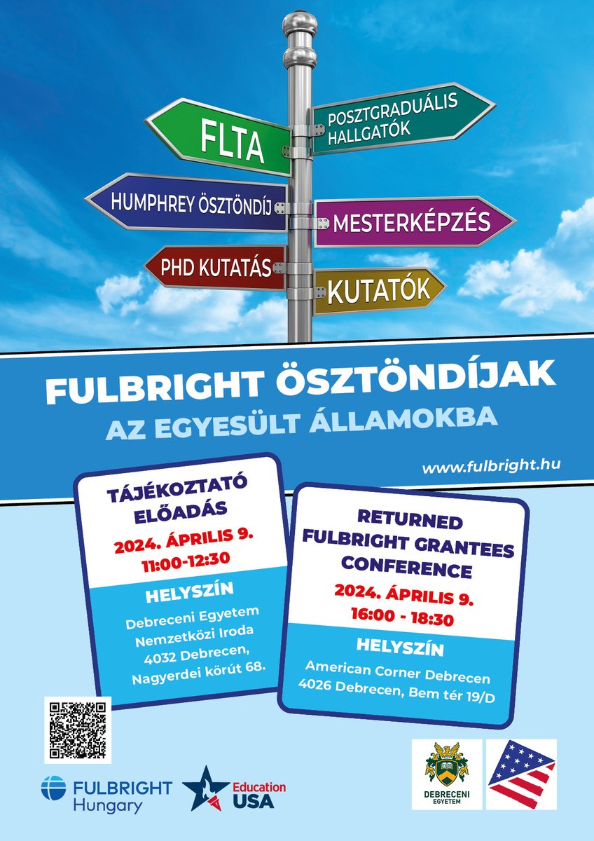 #Fulbright Info Session @DEgyetem Int'l Relations Office & Conference @ADebrecen Apr 9: Join us for a mini-conference in Debrecen where 4 Fulbright scholars will talk about their research in English docs.google.com/forms/d/1TYTkr…