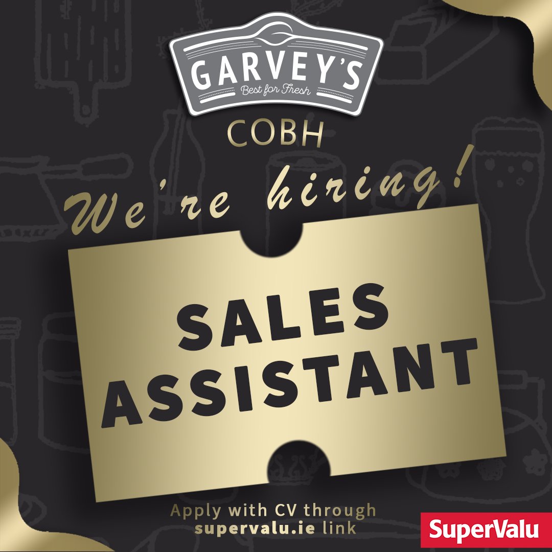 Want to be part of our award-winning Garvey's Supervalu Cobh supermarket? We're hiring SALES ASSISTANTS. Apply with up-to-date CV through supervalu.ie/careers/vacanc… #GarveysSuperValu #Cobh #SuperValu #JobFairy